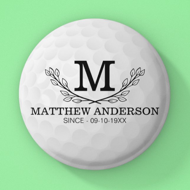 Personalized Golf Ball Pattern Name Monogram Age 6 Cm Round Badge (Creator Uploaded)