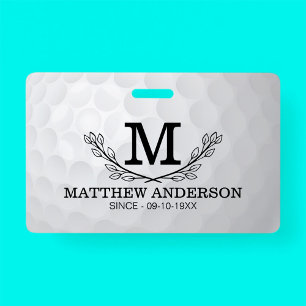 Personalized Golf Ball Pattern Name Monogram Age ID Badge