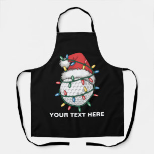 Personalized Golf Ball Santa Hat Christmas Lights Apron