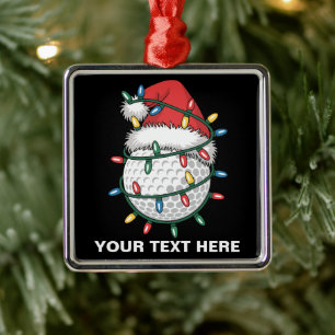 Personalized Golf Ball Santa Hat Christmas Lights Metal Tree Decoration