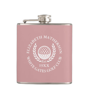 Personalized Golf Club Name Dusty Rose Pink Hip Flask