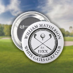 Personalized Golf Club Name Golf Retro Stamp 6 Cm Round Badge<br><div class="desc">Featuring classic crossed golf clubs,  golf ball design,  and aged stamp effect border,  these golf buttons are ideal for all golf clubs and club members. Personalize with the name of the club member,  golf club name and the year the golf club was established. Designed by Thisisnotme©</div>