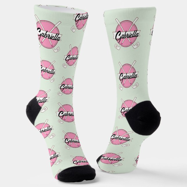 Personalized Golf Clubs Pink/Green Monogram  Socks (Angled)