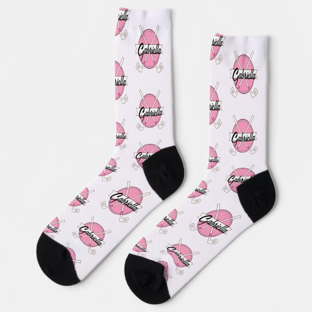 Personalized Golf Clubs Pink/White Monogram  Socks (Left)