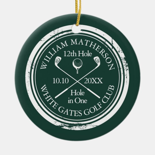 Personalized Golf Hole in One Keepsake Emerald Ceramic Tree Decoration (Front)