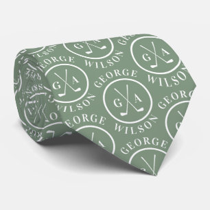 Personalized Golf Monogram Name Sage green Golf Tie