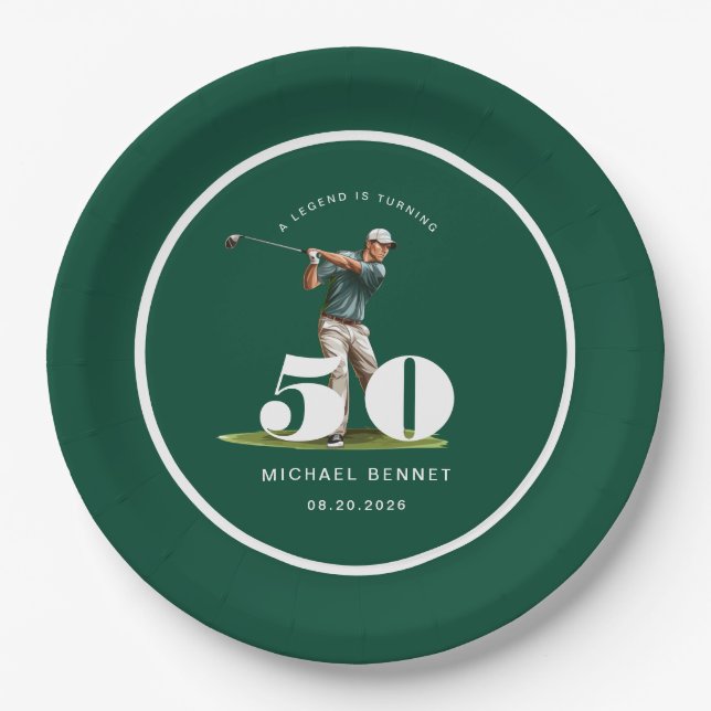 Personalized Golfer 50th Birthday Paper Plate (Front)