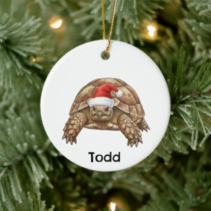 Personalized Gopher Tortoise with Santa Hat Ceramic Tree Decoration