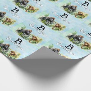 Personalized Gorilla Chimpanzee Jungle Monogram Wrapping Paper