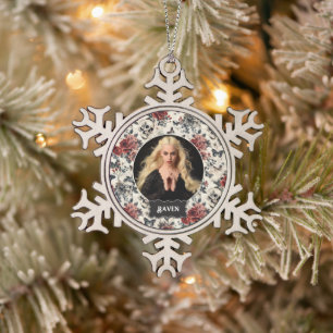 Personalized Gothic Roses and Skull Christmas Snowflake Pewter Christmas Ornament