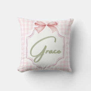 Personalized Grace Baby Girl Nursery Bow&Gingham Cushion