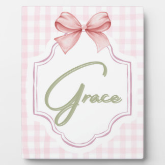 Personalized Grace Baby Girl Nursery Bow&Gingham Plaque