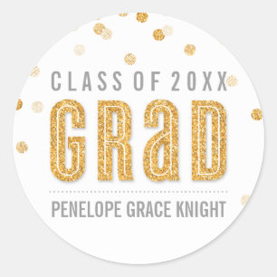 PERSONALIZED GRAD STICKER confetti glitter gold