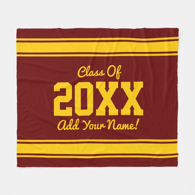 PERSONALIZED Grad Year Stripes Maroon Gold Fleece Blanket (Front (Horizontal))