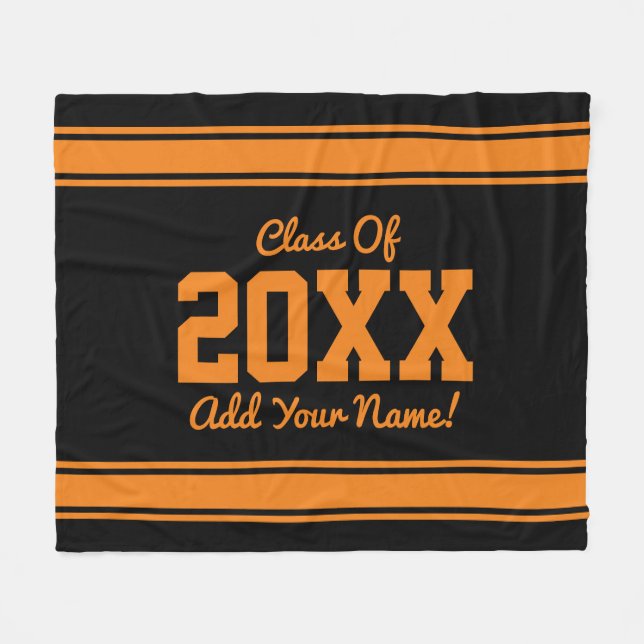 PERSONALIZED Grad Year Stripes Orange Black Fleece Blanket (Front (Horizontal))