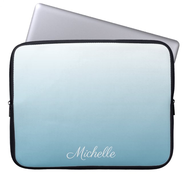 Personalized gradient ombre angel blue laptop sleeve (Front)