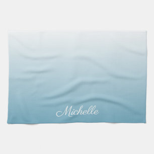 Personalized gradient ombre angel blue tea towel