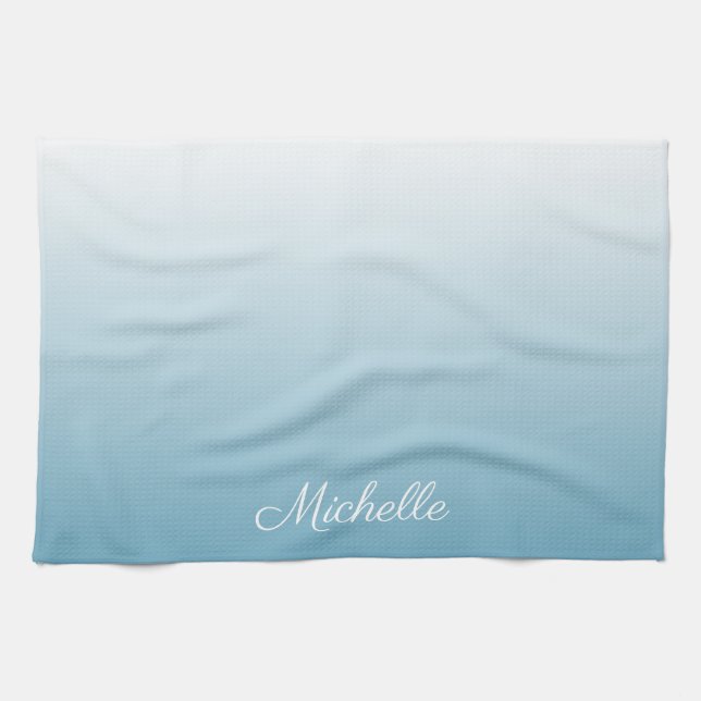 Personalized gradient ombre angel blue tea towel (Horizontal)