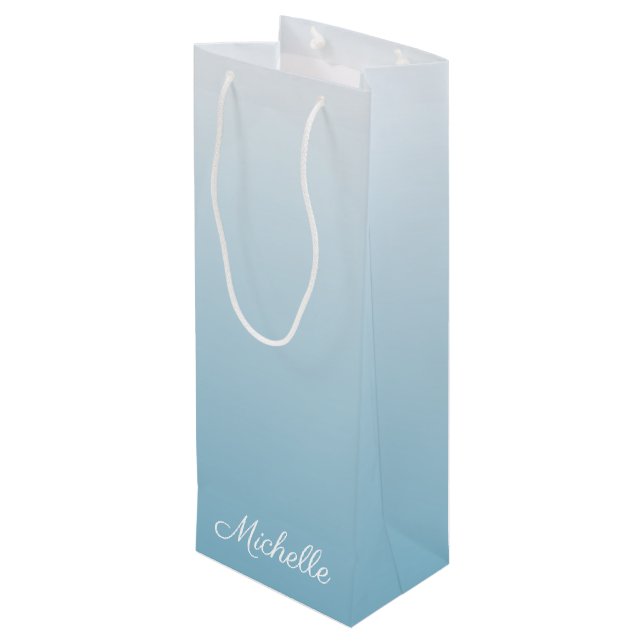 Personalized gradient ombre angel blue wine gift bag (Back Angled)