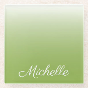 Personalized gradient ombre greenery green glass coaster