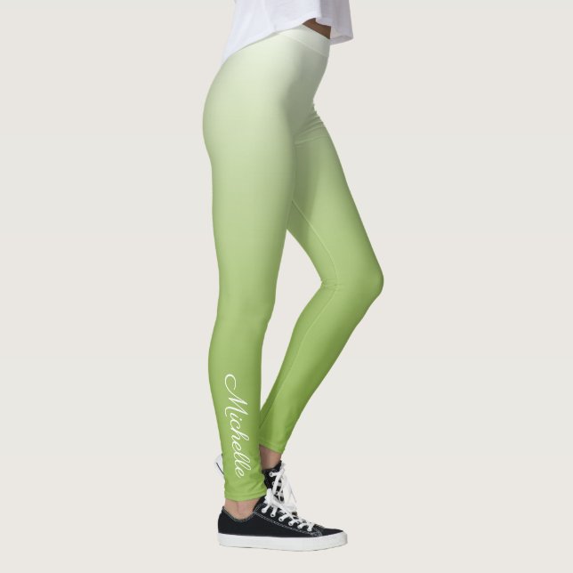 Personalized gradient ombre greenery green leggings (Right)
