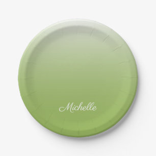 Personalized gradient ombre greenery green paper plate