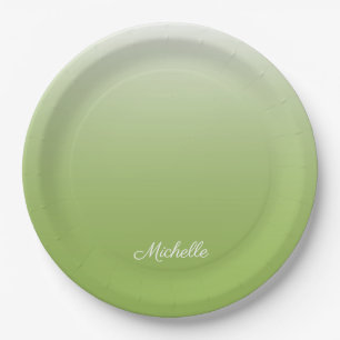 Personalized gradient ombre greenery green paper plate