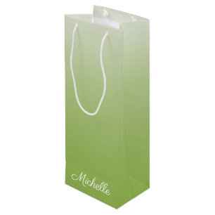 Personalized gradient ombre greenery green wine gift bag