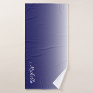 Personalized gradient ombre navy blue bath towel
