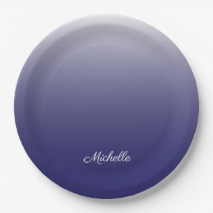 Personalized gradient ombre navy blue paper plate