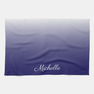 Personalized gradient ombre navy blue tea towel
