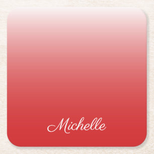 Personalized gradient ombre red square paper coaster