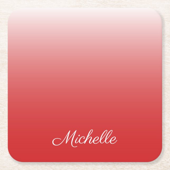 Personalized gradient ombre red square paper coaster (Front)
