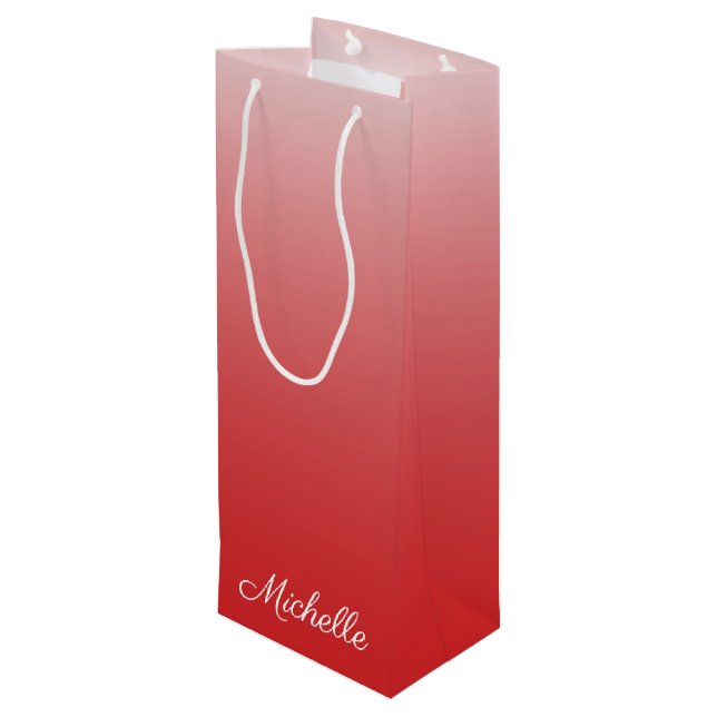 Personalized gradient ombre red wine gift bag (Back Angled)