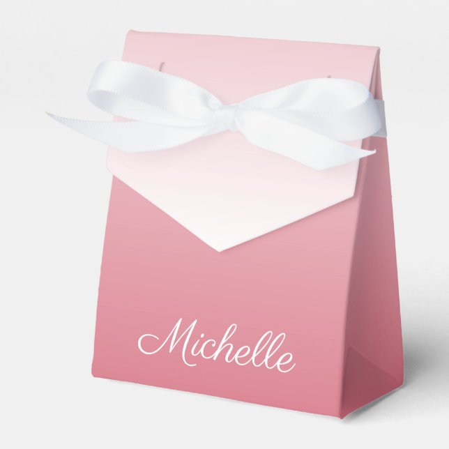 Personalized gradient ombre salmon pink favour box (Front Side)