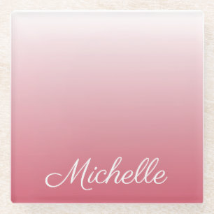 Personalized gradient ombre salmon pink glass coaster