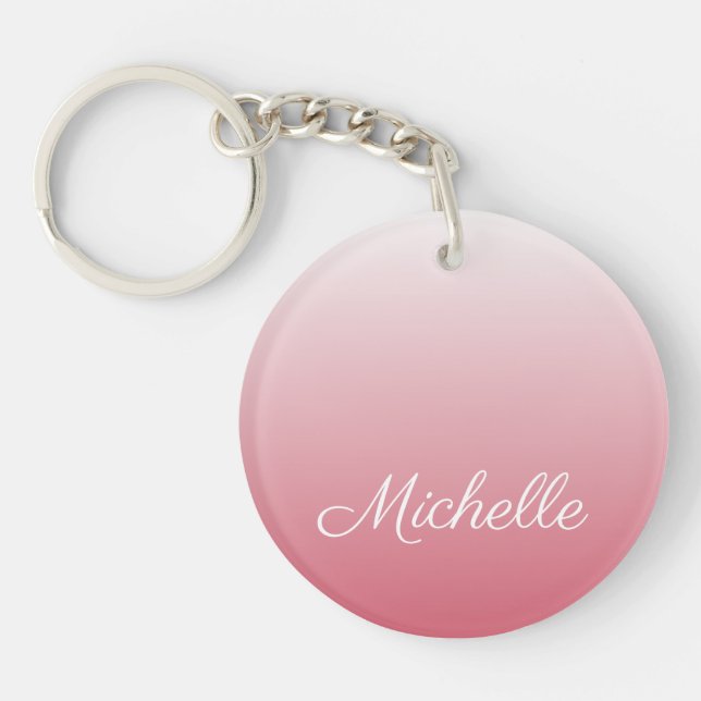 Personalized gradient ombre salmon pink key ring (Front)