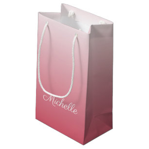 Personalized gradient ombre salmon pink small gift bag