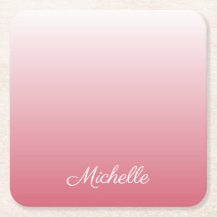 Personalized gradient ombre salmon pink square paper coaster