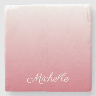 Personalized gradient ombre salmon pink stone coaster
