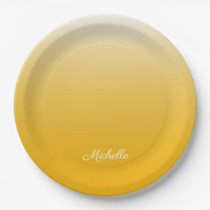 Personalized gradient ombre yellow paper plate