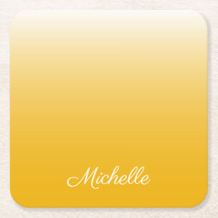 Personalized gradient ombre yellow square paper coaster