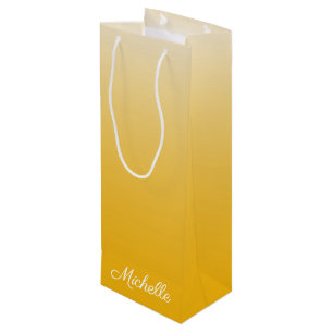 Personalized gradient ombre yellow wine gift bag