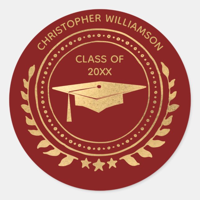 Personalized Graduate Black Gold Classic Monogram Classic Round Sticker (Front)