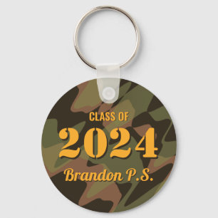 Personalized Graduate Camouflage Woodland Green Key Ring