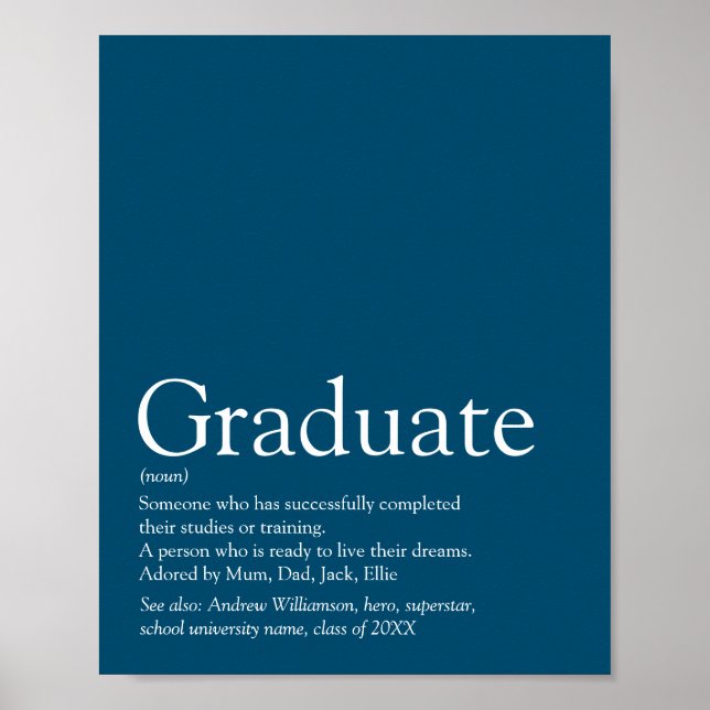Personalized Graduate Definition Modern Blue Fun Poster (Front)