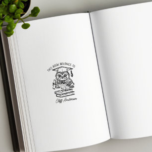 Personalized Graduate Owl Bookplate Rubber Stamp