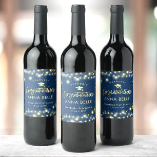Personalized Graduation Custom Gold Navy Blue Wine Label