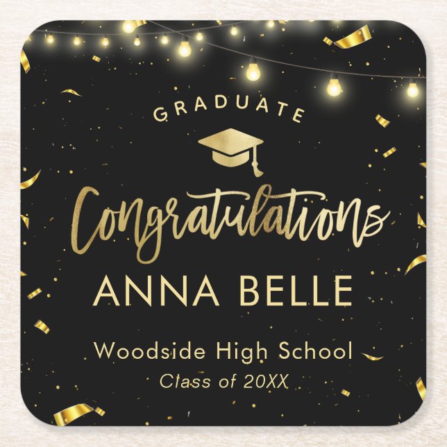 Personalized Graduation Elegant Class of Grad Square Paper Coaster (Front)