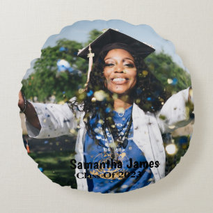 Personalized Graduation Photo and Name  Round Cushion